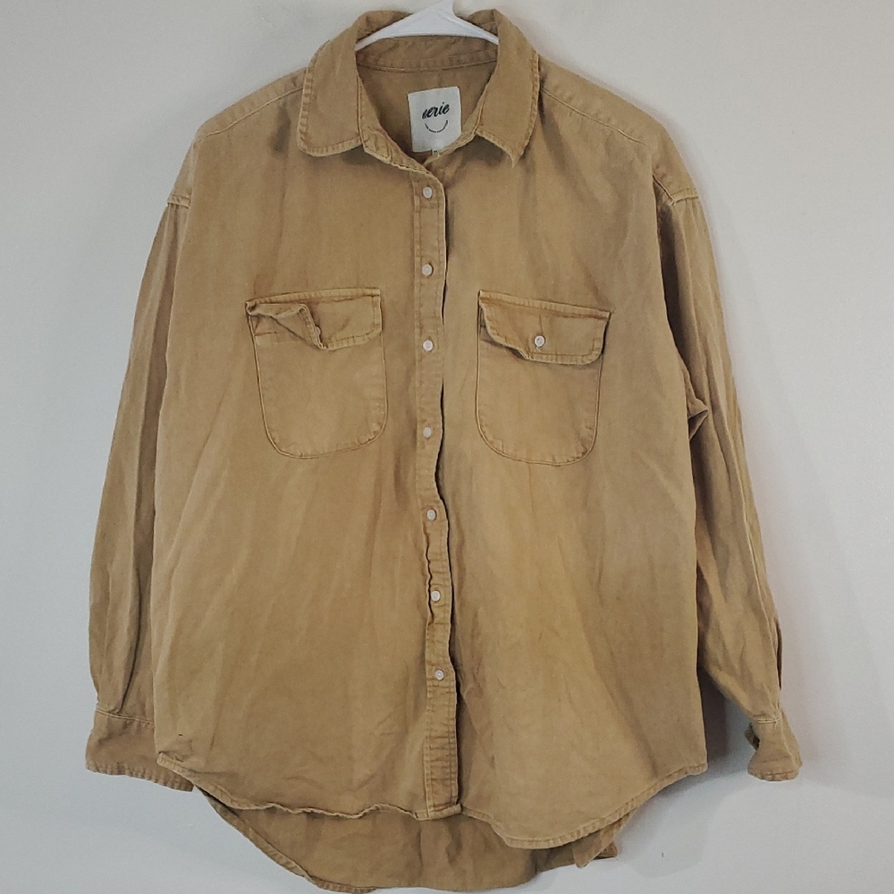 Aerie Yellow Button Down Shirt Jacket Size XS Oversized Shacket